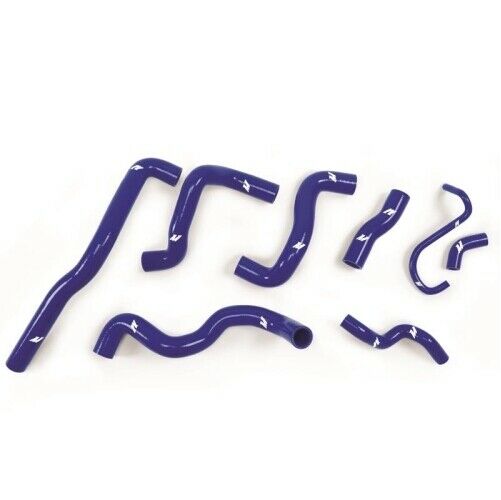 Blue silicone hose kit featuring multiple curved and straight hoses, designed for 2006-2014 Mini Cooper S Turbo, with a smooth finish and white logo accents.