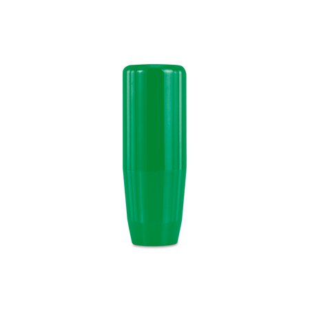 Mishimoto MMSK-GR weighted shift knob in vibrant green, featuring a smooth, glossy finish and a tapered design for enhanced grip and style.