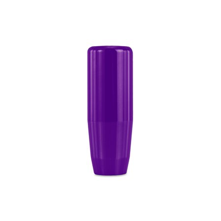 Purple weighted shift knob by Mishimoto, featuring a sleek, glossy finish and a tapered design for enhanced grip and style in automotive interiors.