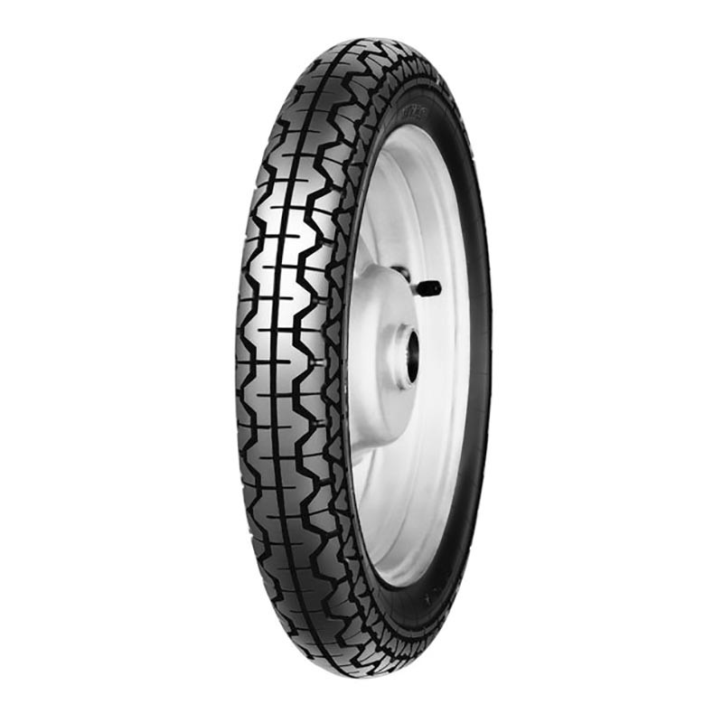 Mitas H-06 motorcycle tyre in size 3.50 16 (64S) TT, featuring a black rubber tread with a distinct pattern, mounted on a silver metal rim.