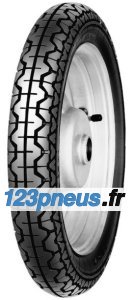 Mitas H06 tire in size 2.75-16, featuring a black rubber tread with a zigzag pattern, mounted on a silver metal wheel, suitable for rear and front use.