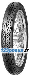 Mitas H06 motorcycle tire in size 3.25-19, featuring a black rubber tread with a zigzag pattern and a shiny metal wire spoke rim.