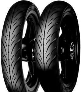 Mitas MC25 front motorcycle tire in size 100/80-17, featuring a black rubber surface with a sporty tread pattern, designed for enhanced grip and performance.
