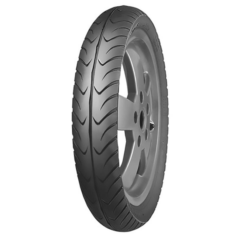 Mitas MC-26 Capri scooter tyre in size 80/80 14, featuring a black rubber tread with a distinctive pattern, designed for both front and rear use, suitable for TL/TT applications.