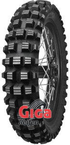 Mitas Stone King rear motorcycle tire, size 120/90-19, features a rugged black rubber tread with deep grooves for enhanced traction, marked with M+S for mud and snow use.