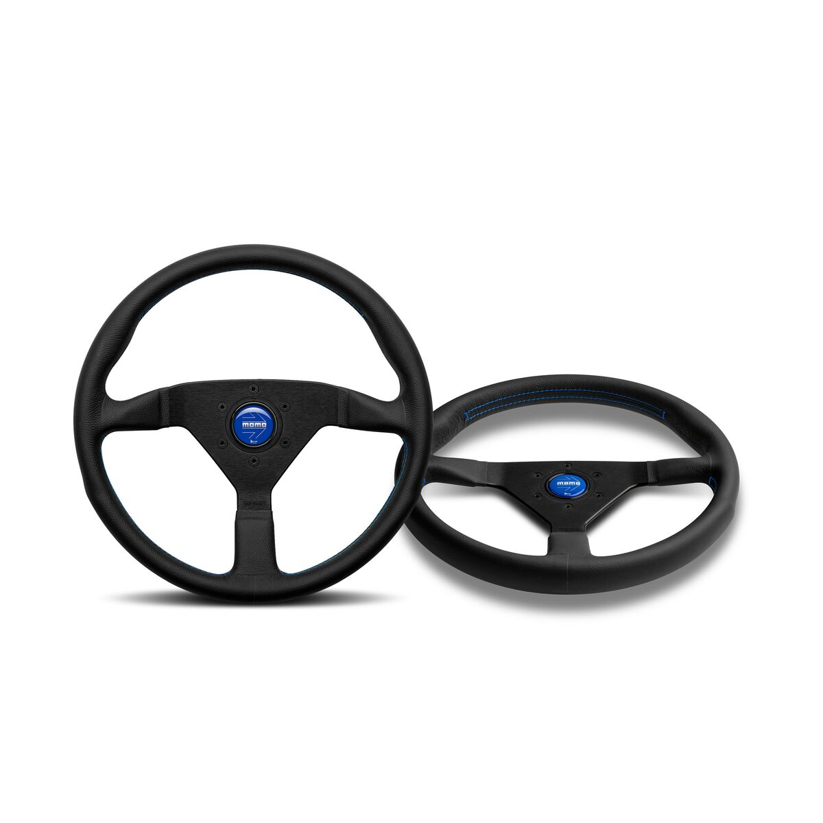 Momo Montecarlo Steering Wheel - 350mm, Black Leather Blue Stitching - image 2