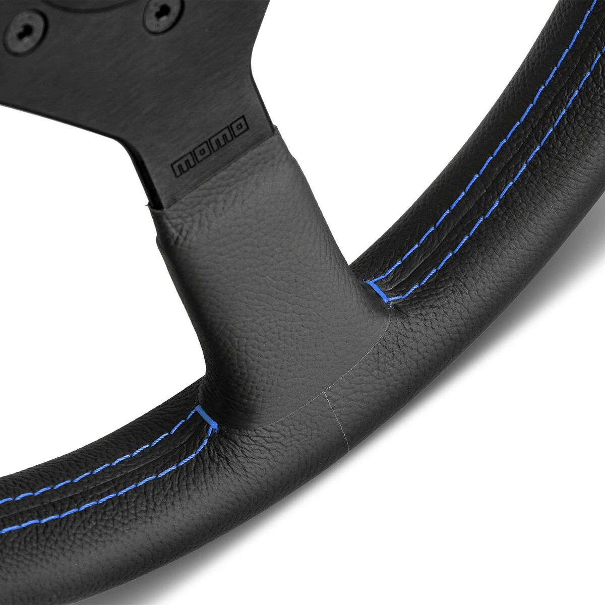 Momo Montecarlo Steering Wheel - 350mm, Black Leather Blue Stitching - image 3