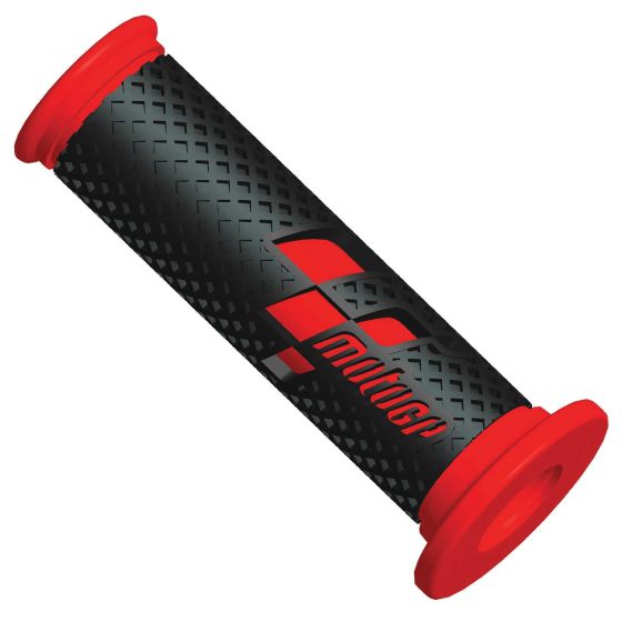 Black and red Moto GP Premium Race Handlebar Grips featuring a textured surface, 22mm left side and 25mm right side, designed for enhanced grip and comfort.