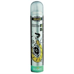750ml aerosol can of MOTOREX Brake/Clutch Cleaner, featuring a silver body with a graphic of a brake disc, and a clear plastic cap, labeled as water-repellent.