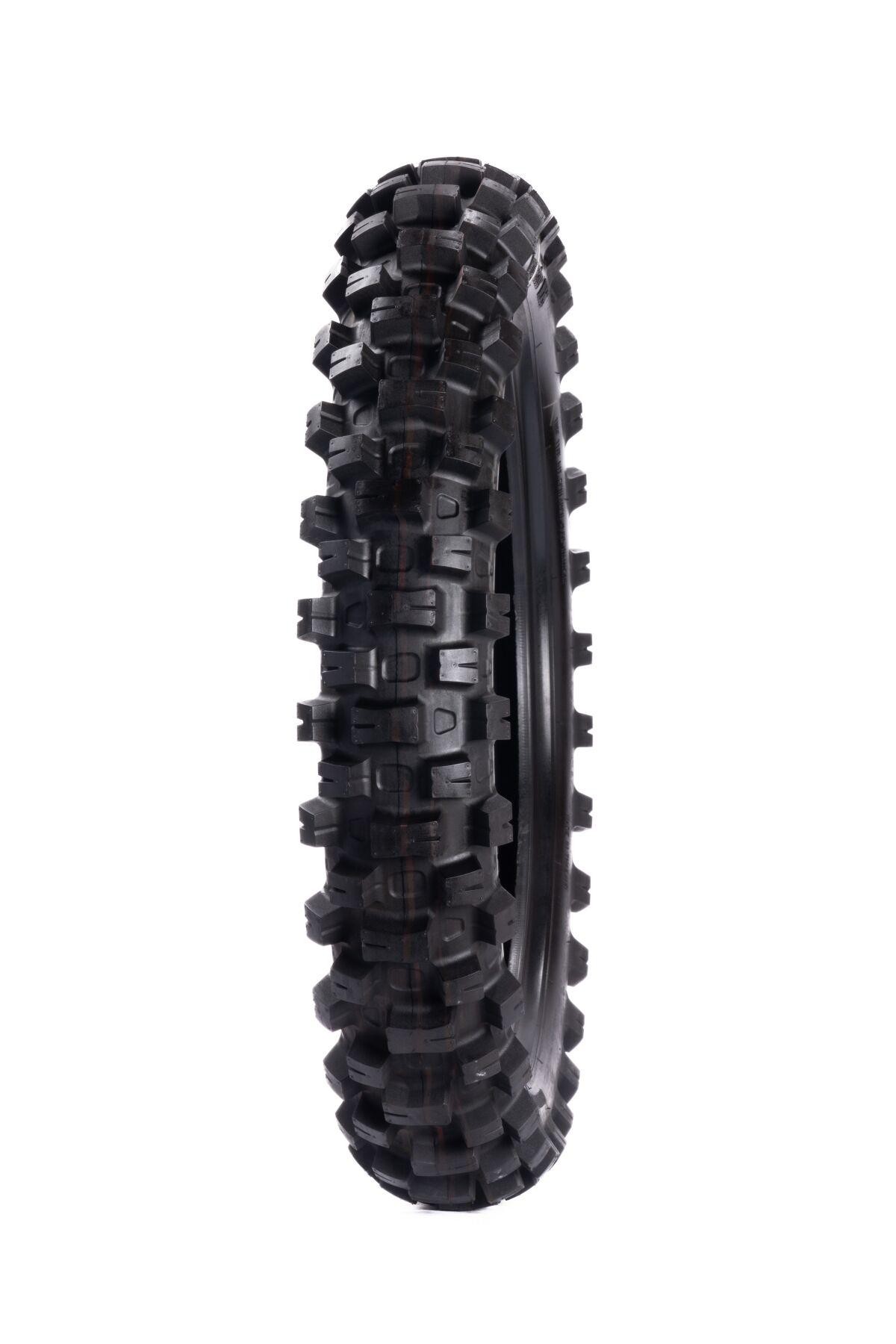 Black MotoZ Terrapactor MXS rear tyre, size 110/90-19, featuring deep, aggressive tread patterns designed for off-road traction and durability.