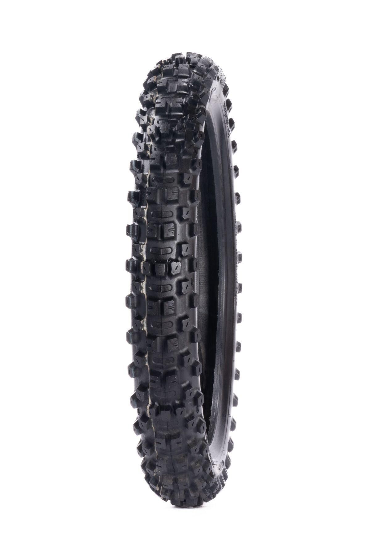 Black MotoZ Terrapactor MXI front tyre, size 60/100-14, featuring an aggressive tread pattern designed for intermediate terrain, showcasing durable rubber material and robust construction.