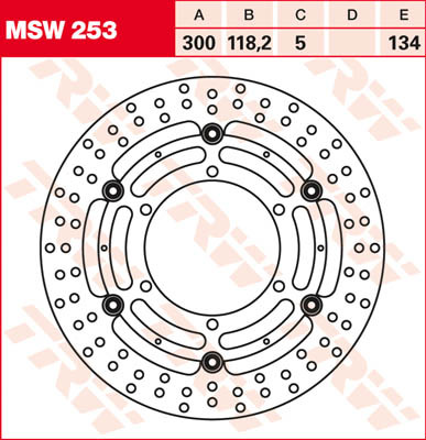 Round floating brake disc designed for BMW F 650 GS (2008-2012), featuring a metallic finish with multiple drilled holes for improved performance and heat dissipation.