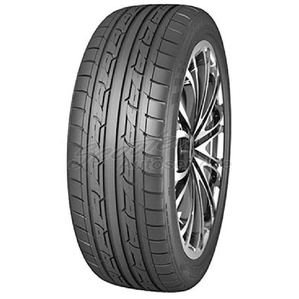 Black performance tire with a sleek tread pattern, featuring two prominent grooves, designed for enhanced grip and stability, branded as "Eco-2 Plus XL MFS" by NANKANG.