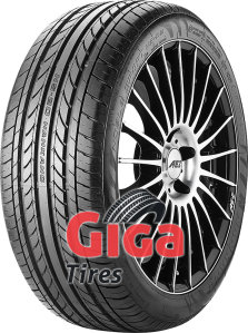 Black summer tyre with a sleek tread pattern, labeled "Nankang Noble Sport NS-20 245/35 R19 93Y," featuring a shiny alloy wheel design and the Giga Tires logo prominently displayed.