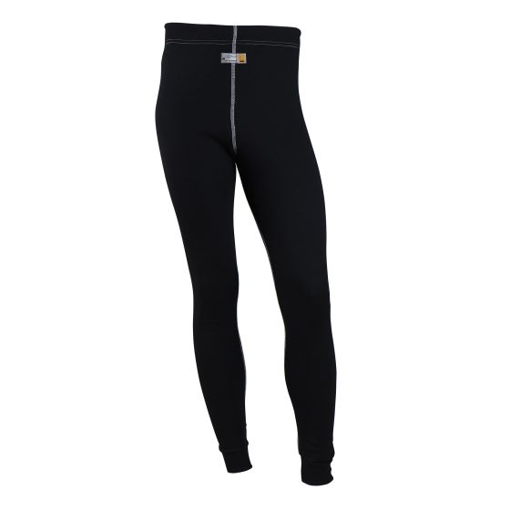 White long johns made of soft material, featuring a snug fit, elastic waistband, and contrasting stitching, designed for comfort and warmth in size small.