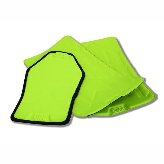 Bright green rib protector inserts with a textured surface and black edging, designed for the OMP KS-1 Pro, available in a large size.