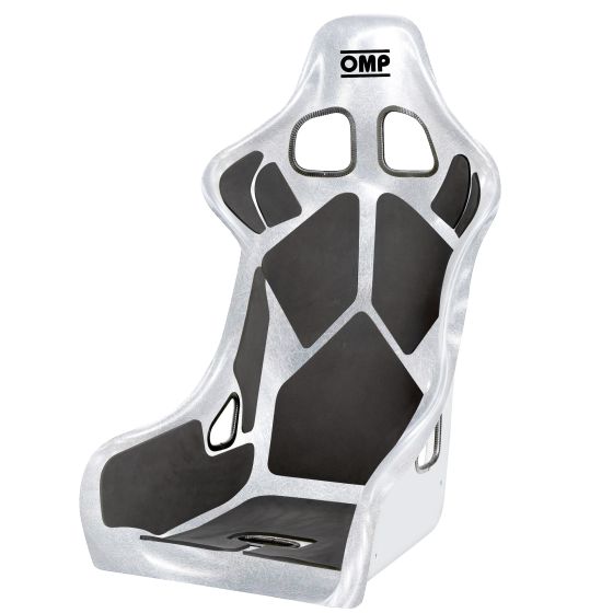 Neoprene seat padding kit for off-road seats, featuring a sleek silver exterior with black accents and cutouts for harnesses, designed for comfort and durability.