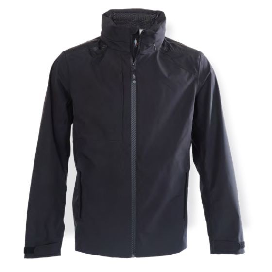 Black OMP Racing Spirit 3L Jacket in XXL, featuring a zip front, high collar, and sleek design, made from lightweight, waterproof material suitable for racing conditions.