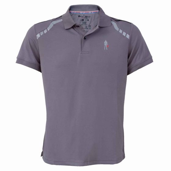Grey OMP Racing Spirit ADV Polo T-Shirt in size XS, featuring a classic collar, short sleeves, and subtle reflective accents on the shoulders.