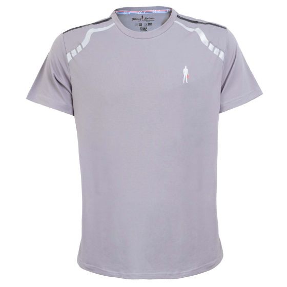 Titanium-colored OMP Racing Spirit ADV Tecno Pique T-Shirt in size M, featuring a sleek design with subtle white accents and a small logo on the chest.