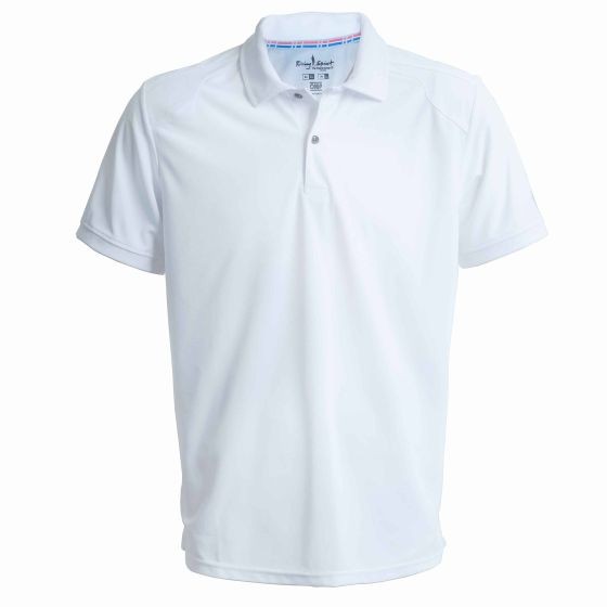 White OMP Racing Spirit Polo T-Shirt in XXL, featuring a classic collar, short sleeves, and a lightweight, breathable fabric suitable for racing enthusiasts.