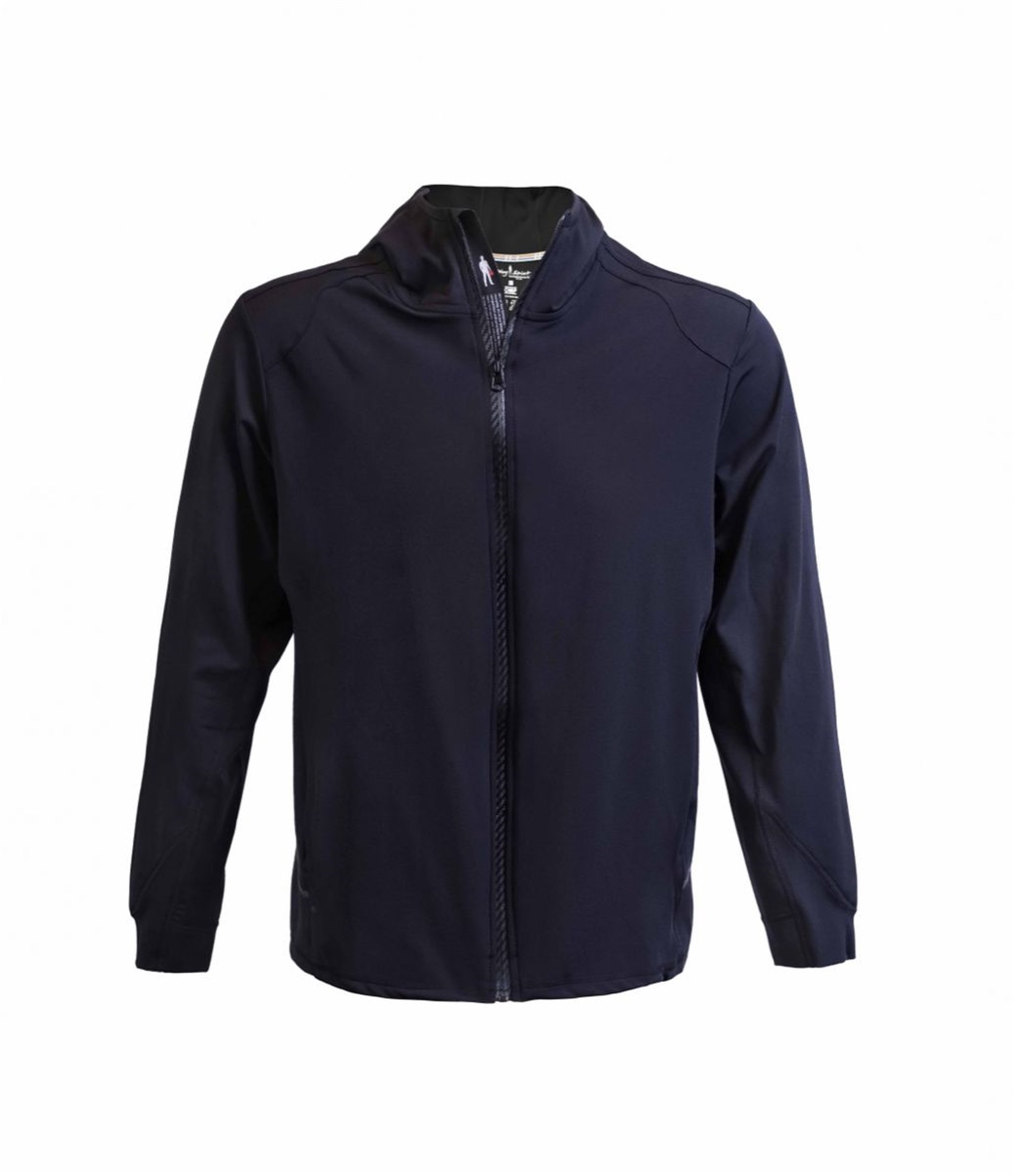Navy blue OMP Racing Spirit Tech fleece jacket in size XL, featuring a full zip front, high collar, and long sleeves, made from a lightweight, breathable material.