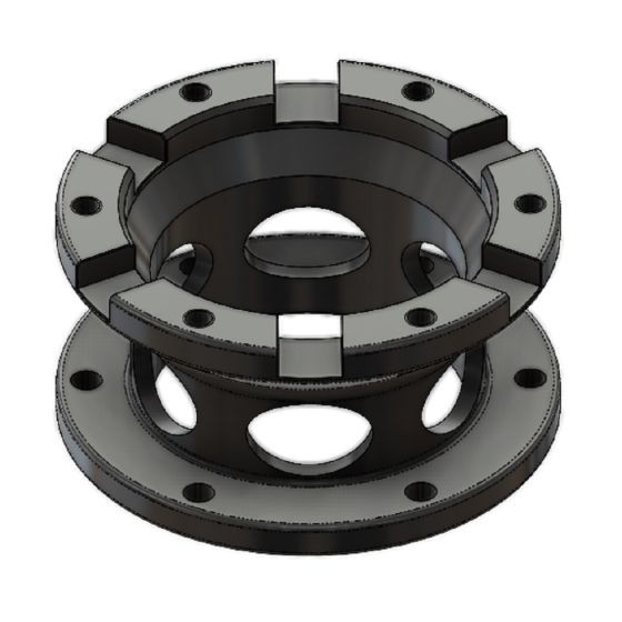 Black OMP steering wheel spacer with a 40mm depth, featuring a circular design, multiple holes for mounting, and a smooth, glossy finish.
