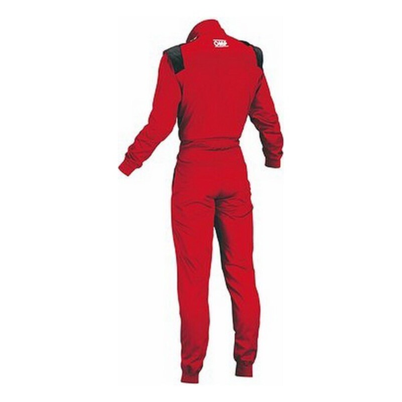Red OMP Summer-K kart suit in size L, featuring a sleek design with black shoulder accents and a comfortable fit, ideal for summer racing.