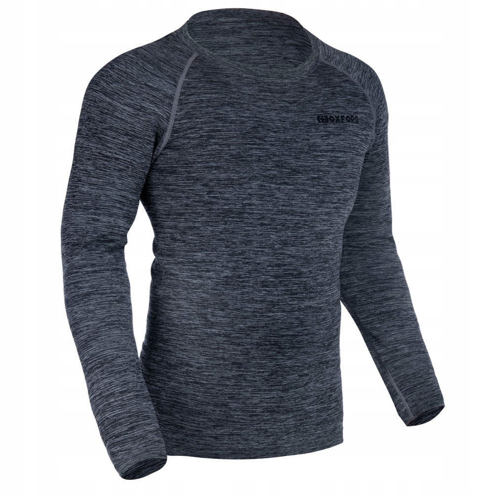 Grey and dark grey long-sleeve functional shirt by Oxford, featuring a textured fabric, slim fit, and logo on the chest, available in size L/XL.