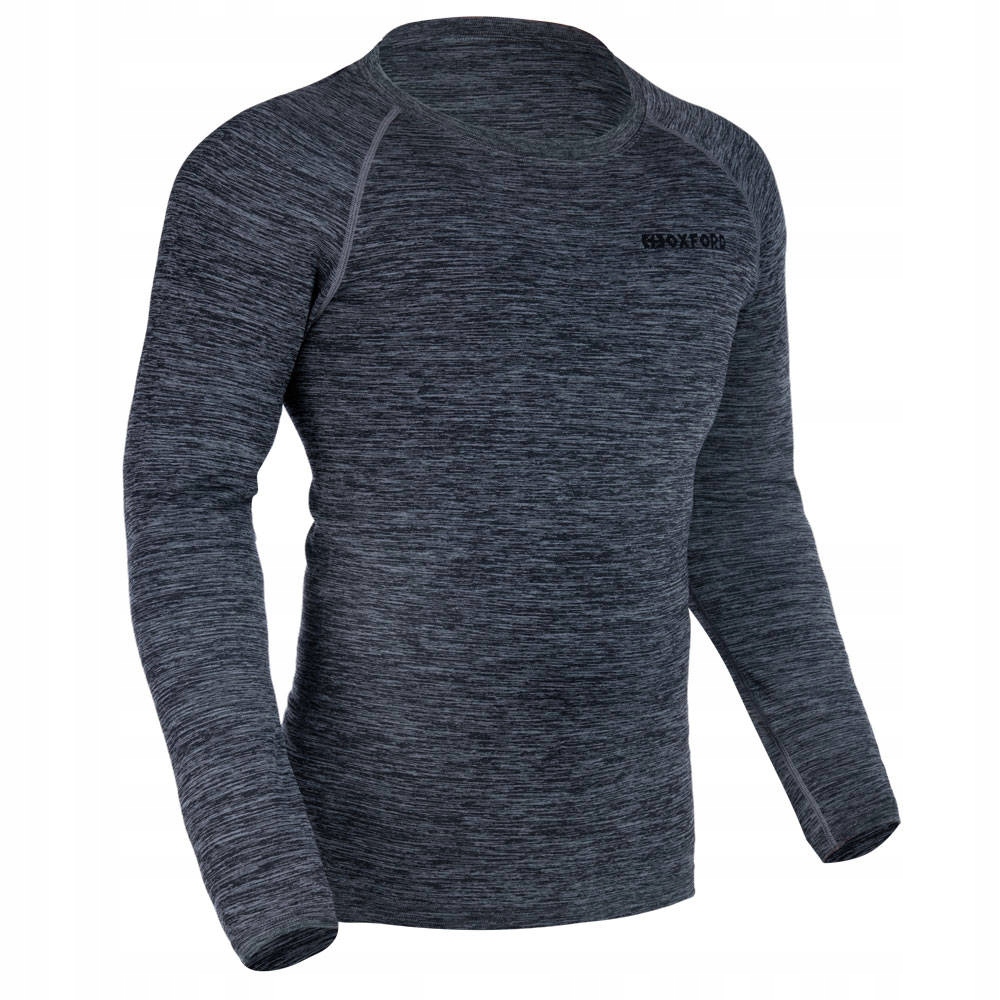 Grey and dark grey long-sleeve functional shirt by Oxford, featuring a textured fabric, round neckline, and fitted design, available in size S/M.
