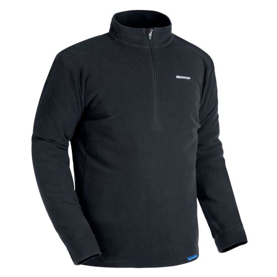 Black Oxford Advanced Micro Fleece 1/2 neck top in size XL, featuring a zippered collar and long sleeves, made from soft, warm fleece material.