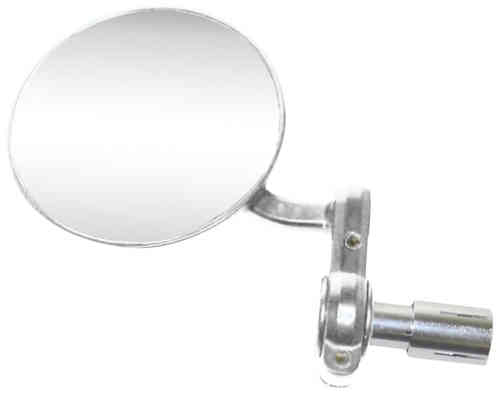 Round, silver OXFORD OX578 mirror with a polished surface, mounted on a sturdy metal arm, featuring a cylindrical attachment for easy installation.