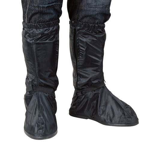 Black Oxford Rainseal rain overboots in size L, made from waterproof material, featuring a snug fit with elastic cuffs and adjustable straps for secure wear.
