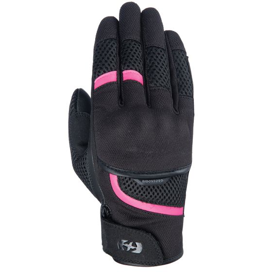 Black and pink Oxford Brisbane women's gloves in size L, featuring a breathable mesh design, reinforced palm, and adjustable wrist strap for a secure fit.