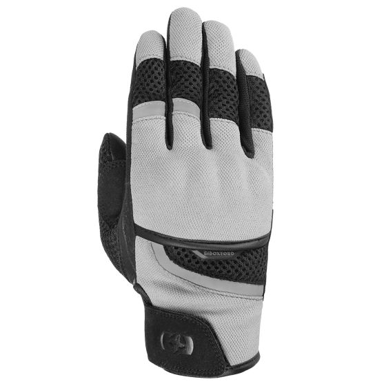 Charcoal, white, and black short motorcycle gloves for ladies, featuring a mesh design, reinforced palm, and adjustable wrist strap for comfort and protection.