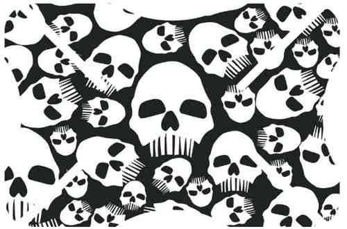 Black bumper protector featuring a repeated pattern of white skulls with varying expressions, designed for Oxford helmets, made from durable material.