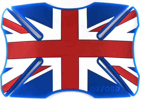 Union Jack design bumper protector in blue, red, and white, featuring a smooth, durable surface with cutouts for easy attachment, marked with "OXFORD" on the side.