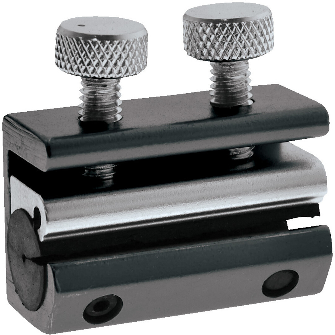 Black Oxford Cable Lubrication Tool featuring a metal body with two knurled screws for adjustment, designed for easy cable lubrication.