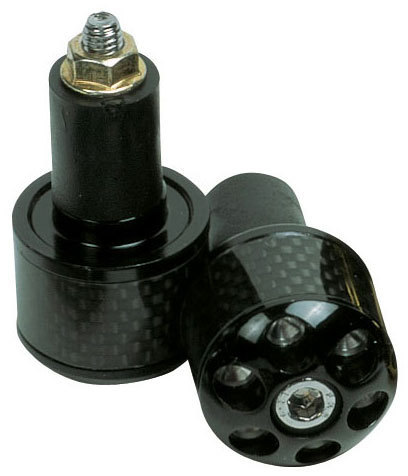 Black aluminium motorcycle carb ends featuring a sleek design with a textured finish and hexagonal bolt attachment, ideal for enhancing performance and aesthetics.