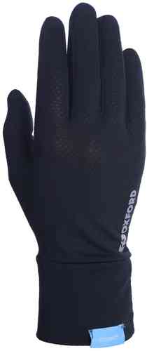 Black Coolmax inner gloves in L/XL size, featuring a snug fit, textured grip, and a light blue tag, designed for comfort and moisture-wicking performance.