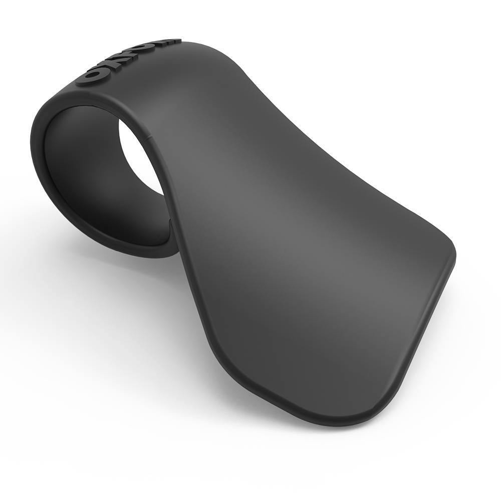 Black rubber throttle assist designed for men, featuring a curved shape for comfort and a grip-friendly surface, suitable for throttle sizes 32mm-36mm.