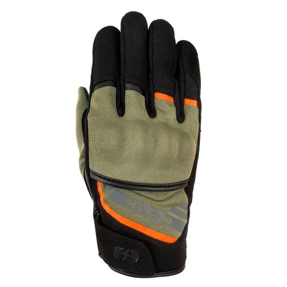 Green and red Oxford Dakar 1.0 motorcycle gloves in size 3XL, featuring a durable textile exterior, padded knuckles, and a secure wrist closure for enhanced protection and comfort.