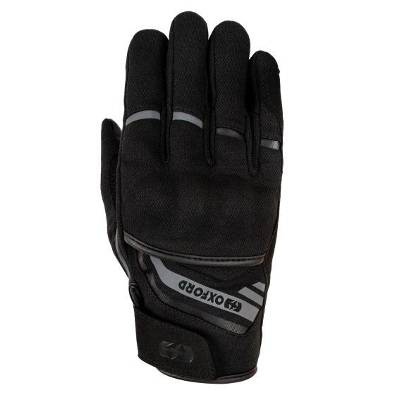 Stealth black Oxford Dakar 1.0 motorcycle gloves in size 3XL, featuring a textured fabric, reinforced knuckles, and reflective accents for visibility.