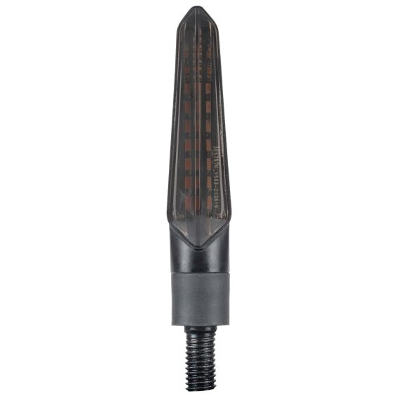 Oxford Darkhunter sequential indicators in matte black, featuring a sleek, elongated design with a tinted lens and two included resistors for installation.