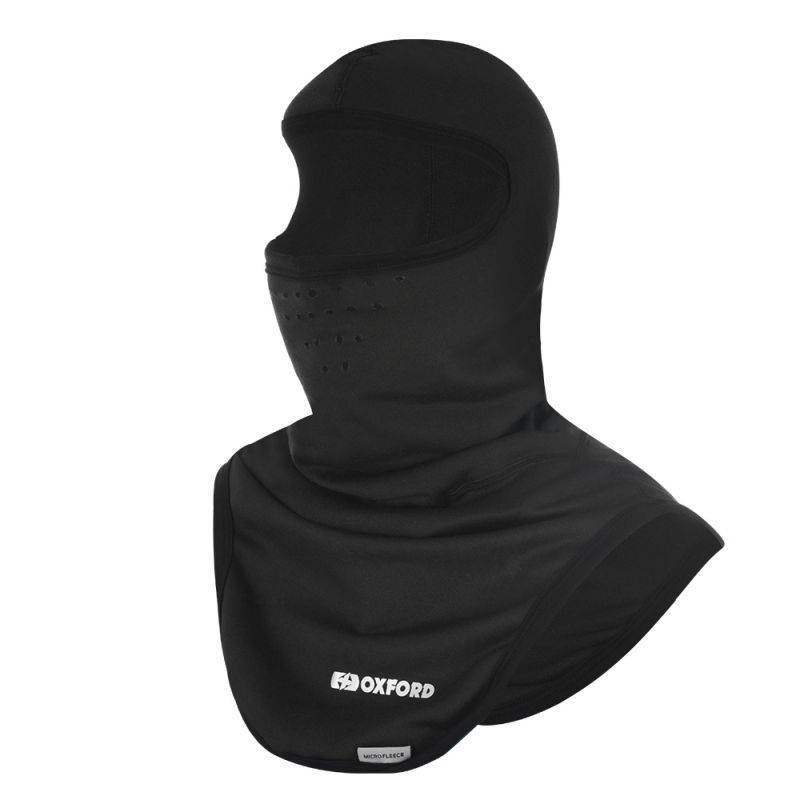Black Oxford Deluxe Micro Fiber balaclava featuring a snug fit, breathable material, and a face mask design, suitable for various outdoor activities.