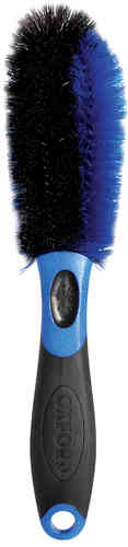 Oxford Double Stubble Wheel Brush features a black and blue bristle head with a sturdy black handle, designed for effective grooming and maintenance for men's facial hair.