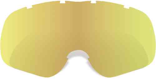 Gold-tinted lens with a smooth, reflective surface designed for the Oxford Fury goggles, featuring a wide, curved shape for enhanced visibility.