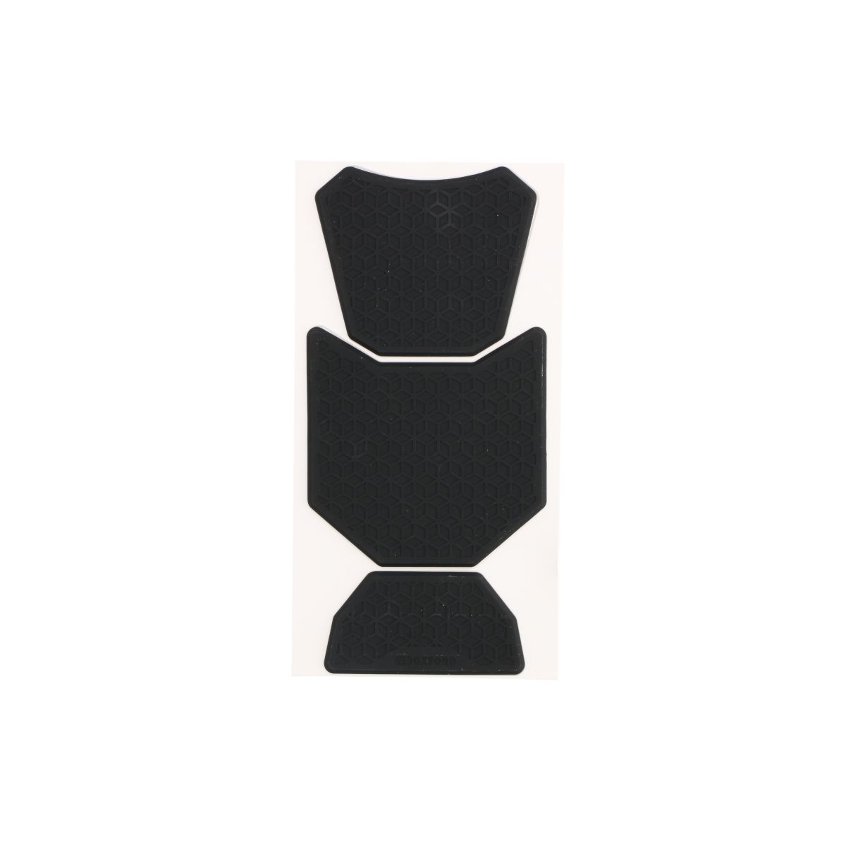 Black rubber grip pad featuring a textured honeycomb pattern, designed for enhanced traction and stability on motorcycle surfaces, with three distinct sections for versatile application.