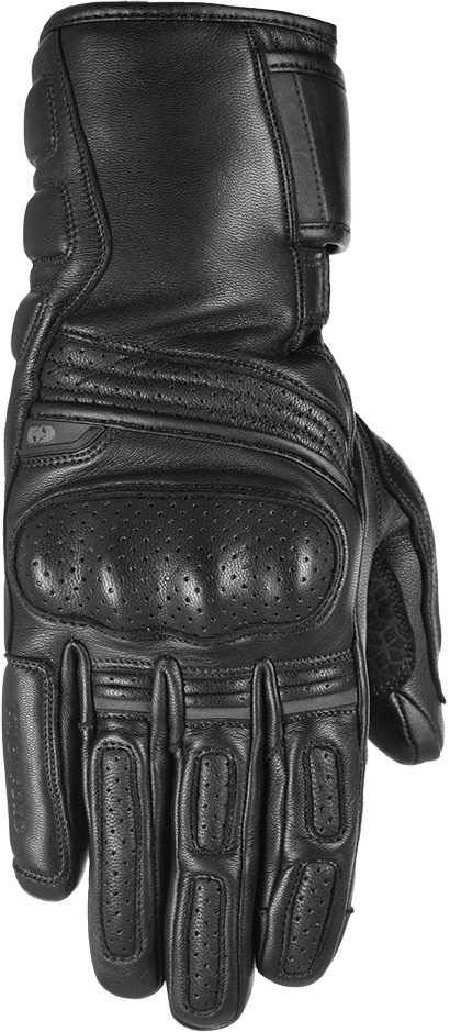 Black waterproof gloves by Oxford, featuring a textured leather finish, padded knuckles, and perforated details for breathability, in size XL.