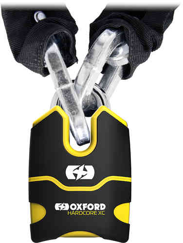 Black and yellow OXFORD LK170 Cable Lock featuring a sturdy design, with a durable body and a secure locking mechanism, ideal for securing bikes and outdoor equipment.